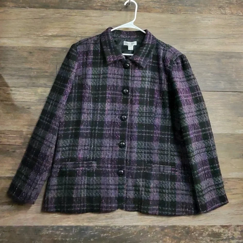 Christopher & Banks Purple and Black Plaid Blazer
